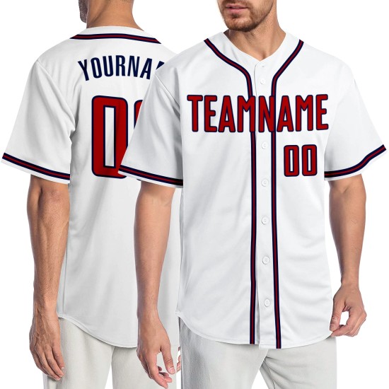 Jersey Baseball Custom Authentic Weiß Rot-Marineblau Jersey Baseball Custom Authentic Weiß Rot-Marineblau