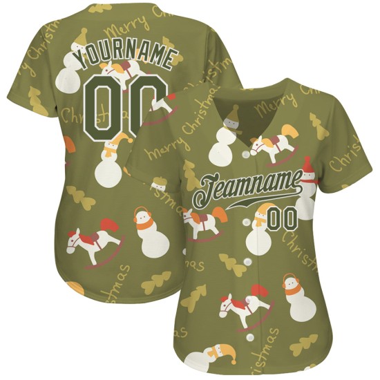 Weihnachten Jersey Zu 3D Olive-Weiß Salute Authentic Service Olive Custom Baseball Weihnachten Jersey Zu 3D Olive-Weiß Salute Authentic Service Olive Custom Baseball