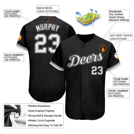Jersey Authentic Weiß-Grau Schwarz Baseball Custom Jersey Authentic Weiß-Grau Schwarz Baseball Custom