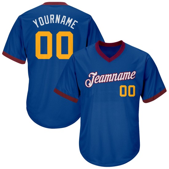 Baseball Authentic Royal Jersey Shirt Throwback Custom Gold-Kastanienbraun Rippstrick Baseball Authentic Royal Jersey Shirt Throwback Custom Gold-Kastanienbraun Rippstrick