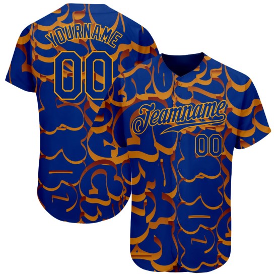 Muster Custom Baseball Authentic 3D Graffiti Trikot Royal-Gold Muster Custom Baseball Authentic 3D Graffiti Trikot Royal-Gold