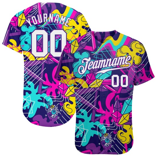 Jersey 3D Graffiti Custom Weiß-Lila Authentische Muster Baseball Jersey 3D Graffiti Custom Weiß-Lila Authentische Muster Baseball