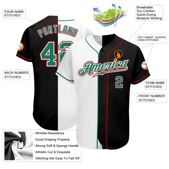 Grün-Weiß Fashion Schwarz Jersey Split Baseball Kelly Authentic Custom Grün-Weiß Fashion Schwarz Jersey Split Baseball Kelly Authentic Custom