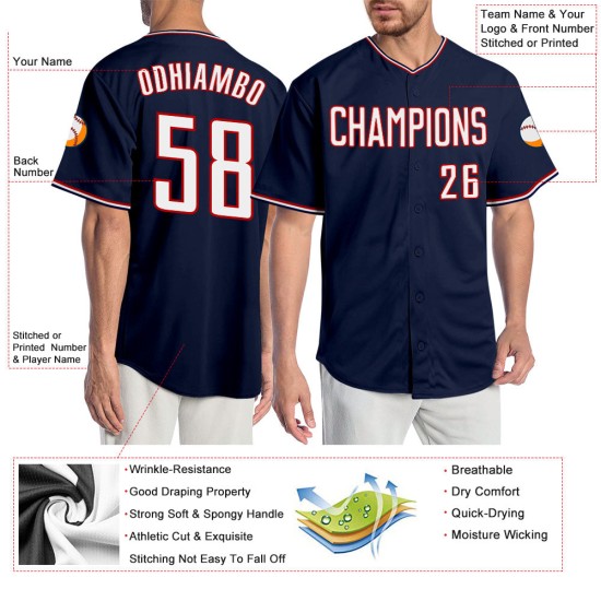 Benutzerdefiniertes Weiß-Rotes Authentic Navy Baseball Trikot Benutzerdefiniertes Weiß-Rotes Authentic Navy Baseball Trikot