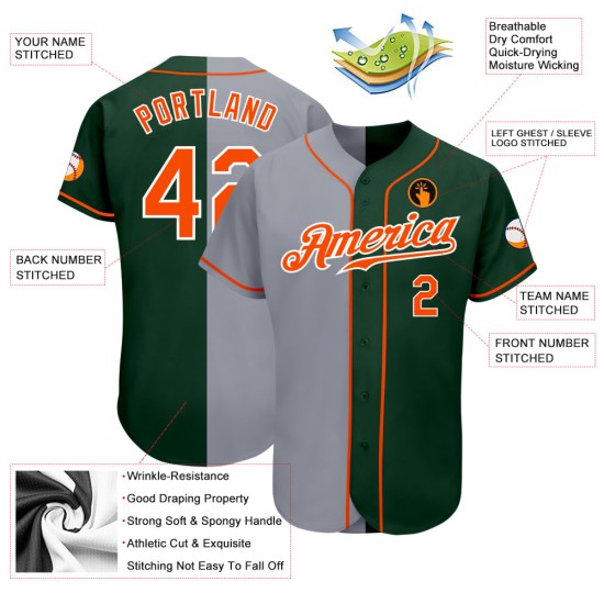 Authentische Orange-Grau Baseball Split Custom Green Jersey Mode Authentische Orange-Grau Baseball Split Custom Green Jersey Mode