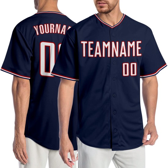Benutzerdefiniertes Weiß-Rotes Authentic Navy Baseball Trikot Benutzerdefiniertes Weiß-Rotes Authentic Navy Baseball Trikot
