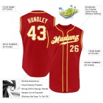 Benutzerdefiniertes ärmelloses rotes Baseball-Authentic-Trikot in Weiß-Gold Benutzerdefiniertes ärmelloses rotes Baseball-Authentic-Trikot in Weiß-Gold