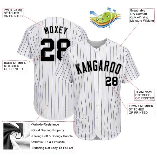Authentisches weißes Trikot Lila Baseball Nadelstreifen Custom Schwarz-Grau Authentisches weißes Trikot Lila Baseball Nadelstreifen Custom Schwarz-Grau