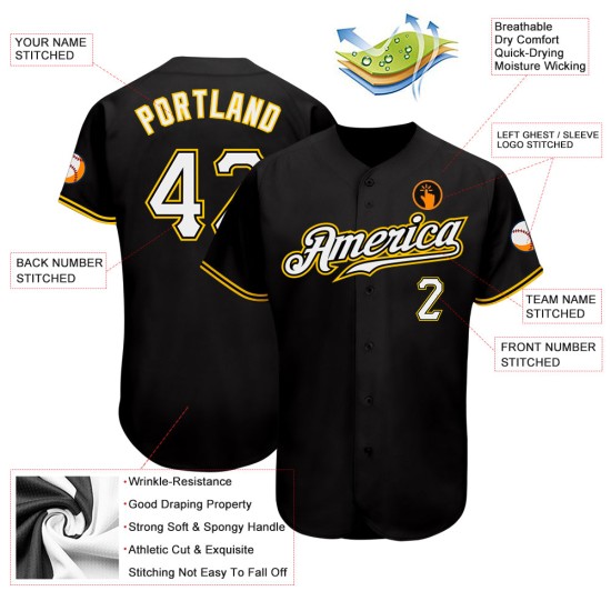 Custom Baseball Weiß-Gold Authentic Jersey Schwarz Custom Baseball Weiß-Gold Authentic Jersey Schwarz