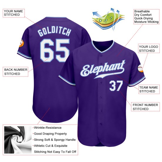 Lila Custom Baseball Weiß-Licht Jersey Authentic Blau Lila Custom Baseball Weiß-Licht Jersey Authentic Blau