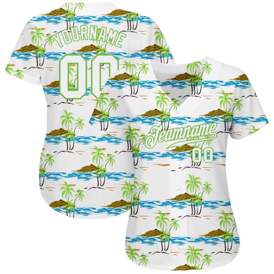 Weißes Trikot Weiß-Neon Benutzerdefiniertes grünes 3D-Muster Baseball-Design Strände Authentisch Weißes Trikot Weiß-Neon Benutzerdefiniertes grünes 3D-Muster Baseball-Design Strände Authentisch