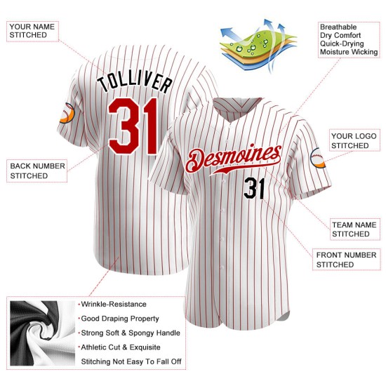 Baseball Custom Nadelstreifen Trikot Rot-Schwarz Authentic Rot Weiß