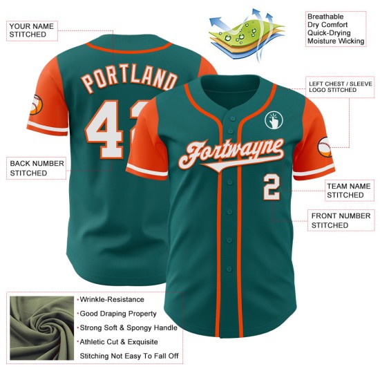 Zwei Jersey Teal Weiß-Orange Baseball Custom Tone Authentic Zwei Jersey Teal Weiß-Orange Baseball Custom Tone Authentic