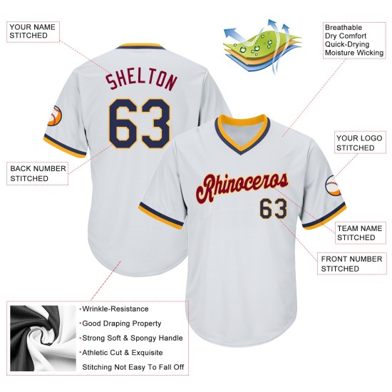 Rippstrick Navy-Gold Authentic Custom Baseball Throwback Jersey Shirt Weiß Rippstrick Navy-Gold Authentic Custom Baseball Throwback Jersey Shirt Weiß
