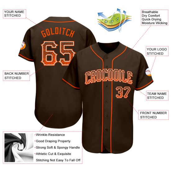 Benutzerdefinierte Braun Fashion Baseball Drift Authentic Orange-Weiß Trikot