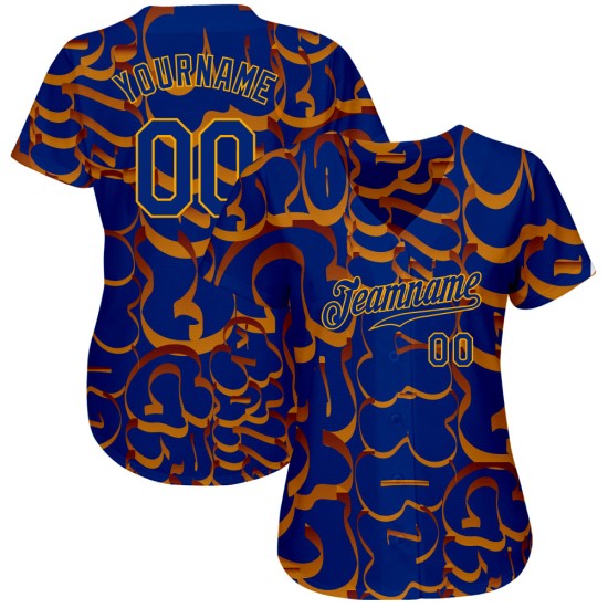 Muster Custom Baseball Authentic 3D Graffiti Trikot Royal-Gold Muster Custom Baseball Authentic 3D Graffiti Trikot Royal-Gold