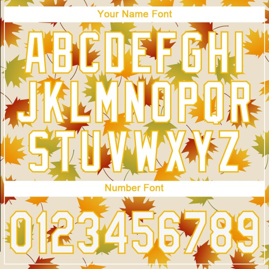 Authentisches Weiß-Gold-Blatt-Baseball-Design Creme Custom Maple Jersey Muster 3D Authentisches Weiß-Gold-Blatt-Baseball-Design Creme Custom Maple Jersey Muster 3D