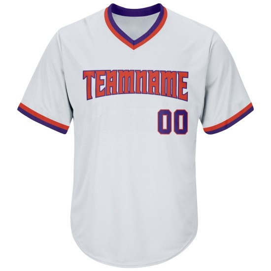 Lila-Orange Rippstrick Custom Authentic Throwback Jersey Baseball Weißes Shirt Lila-Orange Rippstrick Custom Authentic Throwback Jersey Baseball Weißes Shirt