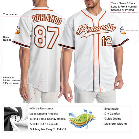 Jersey Custom Weiß Weiß-Orange Authentic Baseball Jersey Custom Weiß Weiß-Orange Authentic Baseball