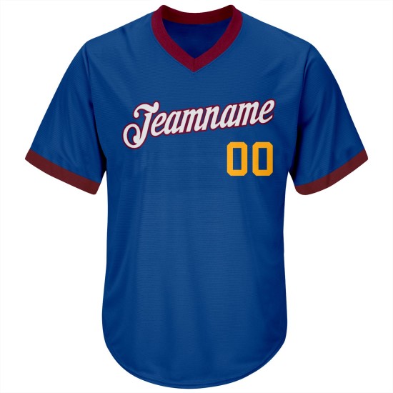 Baseball Authentic Royal Jersey Shirt Throwback Custom Gold-Kastanienbraun Rippstrick Baseball Authentic Royal Jersey Shirt Throwback Custom Gold-Kastanienbraun Rippstrick