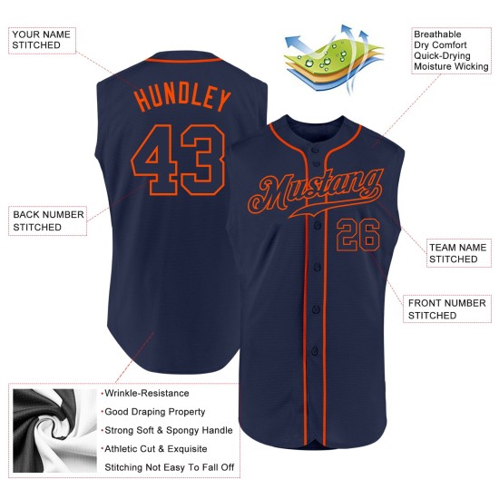 Custom Baseball Navy-Orange Navy Authentic Jersey Ärmellos Custom Baseball Navy-Orange Navy Authentic Jersey Ärmellos