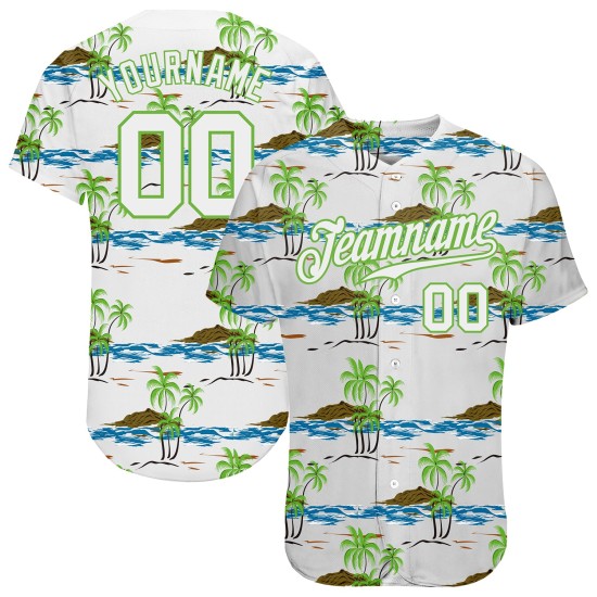 Weißes Trikot Weiß-Neon Benutzerdefiniertes grünes 3D-Muster Baseball-Design Strände Authentisch Weißes Trikot Weiß-Neon Benutzerdefiniertes grünes 3D-Muster Baseball-Design Strände Authentisch