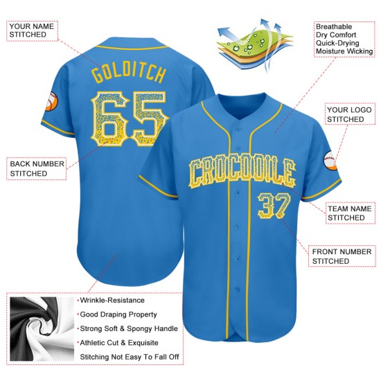 Jersey Gold-Weiß Pulver Authentische Baseball Blau Mode Custom Drift Jersey Gold-Weiß Pulver Authentische Baseball Blau Mode Custom Drift