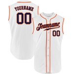 Baseball Navy-Orange Jersey Custom Authentic Ärmellos Weiß Baseball Navy-Orange Jersey Custom Authentic Ärmellos Weiß
