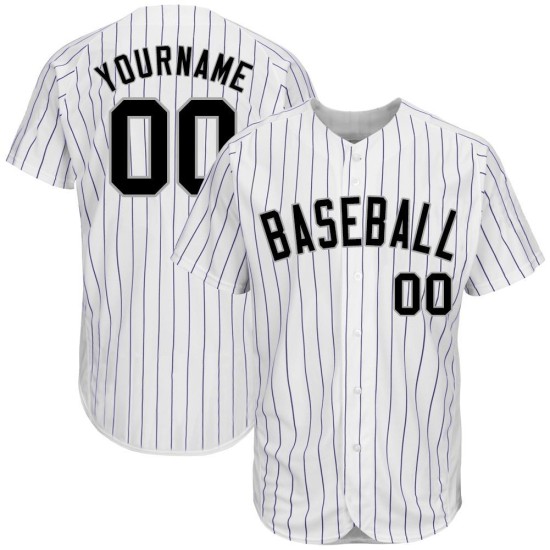 Authentisches weißes Trikot Lila Baseball Nadelstreifen Custom Schwarz-Grau Authentisches weißes Trikot Lila Baseball Nadelstreifen Custom Schwarz-Grau