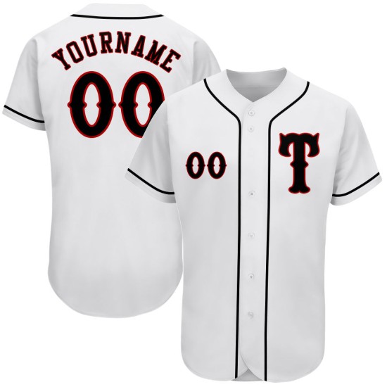 Weißes authentisches schwarz-rotes Baseball-Trikot nach Maß Weißes authentisches schwarz-rotes Baseball-Trikot nach Maß