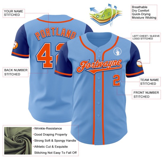 Baseball Jersey Blau Custom Orange-Royal Hell Authentic Tone Two Baseball Jersey Blau Custom Orange-Royal Hell Authentic Tone Two