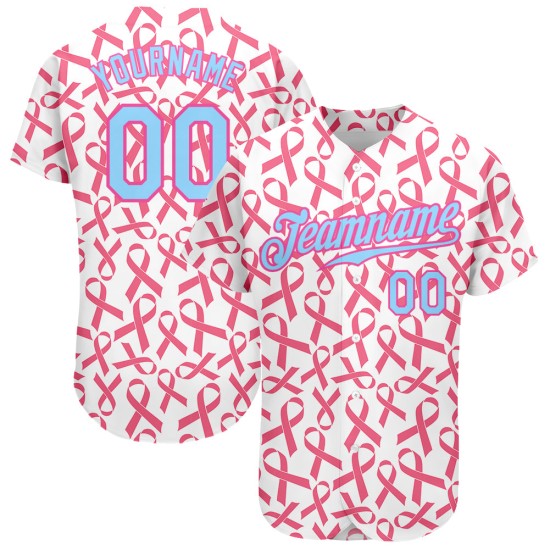 Pink Design Authentic Blau-Rosa Custom Baseball 3D Brustkrebs Muster Jersey
