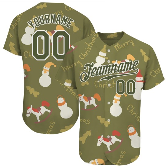 Weihnachten Jersey Zu 3D Olive-Weiß Salute Authentic Service Olive Custom Baseball Weihnachten Jersey Zu 3D Olive-Weiß Salute Authentic Service Olive Custom Baseball