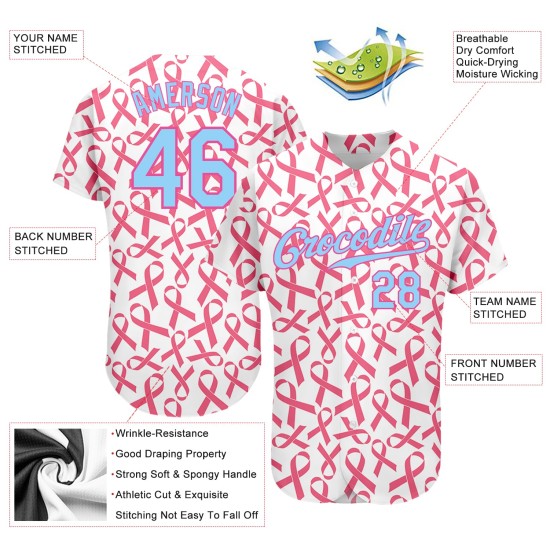 Pink Design Authentic Blau-Rosa Custom Baseball 3D Brustkrebs Muster Jersey