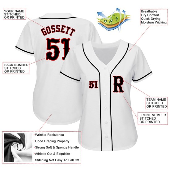 Weißes authentisches schwarz-rotes Baseball-Trikot nach Maß Weißes authentisches schwarz-rotes Baseball-Trikot nach Maß