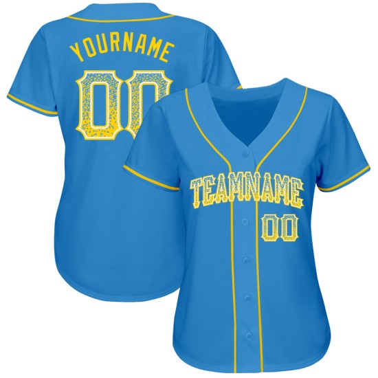 Jersey Gold-Weiß Pulver Authentische Baseball Blau Mode Custom Drift Jersey Gold-Weiß Pulver Authentische Baseball Blau Mode Custom Drift