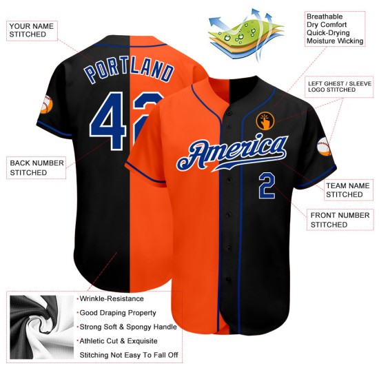 Authentisches Split Black Baseball Royal-Orange Jersey Fashion Custom
