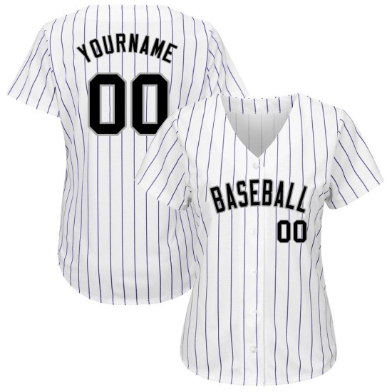 Authentisches weißes Trikot Lila Baseball Nadelstreifen Custom Schwarz-Grau Authentisches weißes Trikot Lila Baseball Nadelstreifen Custom Schwarz-Grau