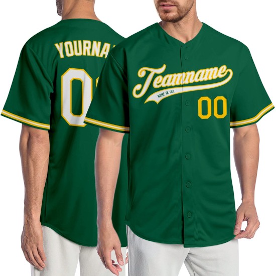 Weiß-Gold Custom Jersey Authentic Green Kelly Baseball Weiß-Gold Custom Jersey Authentic Green Kelly Baseball