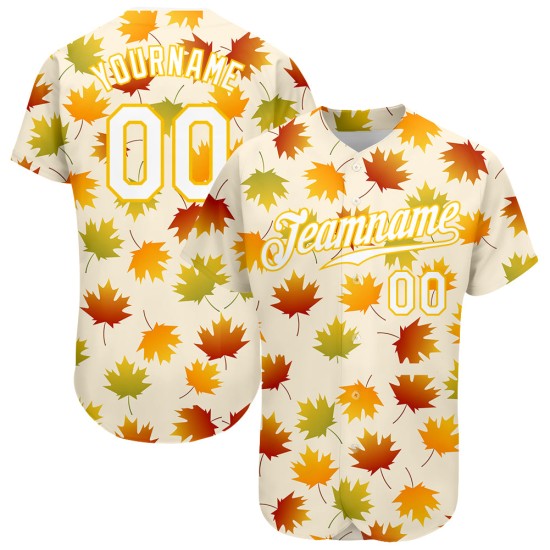 Authentisches Weiß-Gold-Blatt-Baseball-Design Creme Custom Maple Jersey Muster 3D Authentisches Weiß-Gold-Blatt-Baseball-Design Creme Custom Maple Jersey Muster 3D