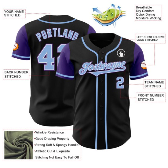 Zwei benutzerdefinierte Baseball Hellblau-Lila Schwarz Authentic Jersey Zwei benutzerdefinierte Baseball Hellblau-Lila Schwarz Authentic Jersey