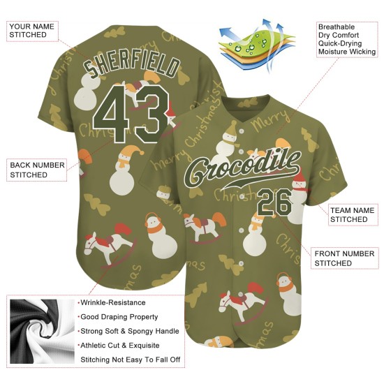 Weihnachten Jersey Zu 3D Olive-Weiß Salute Authentic Service Olive Custom Baseball Weihnachten Jersey Zu 3D Olive-Weiß Salute Authentic Service Olive Custom Baseball