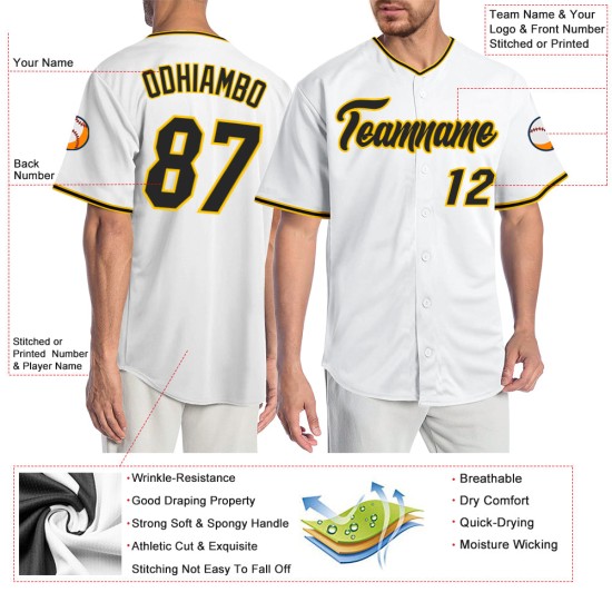 Jersey Schwarz-Gold Weiß Authentic Custom Baseball Jersey Schwarz-Gold Weiß Authentic Custom Baseball