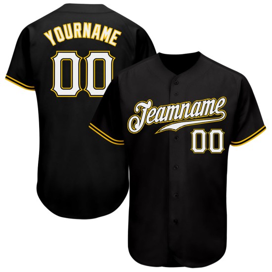 Custom Baseball Weiß-Gold Authentic Jersey Schwarz Custom Baseball Weiß-Gold Authentic Jersey Schwarz