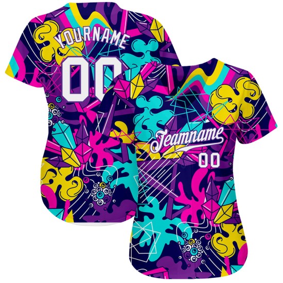 Jersey 3D Graffiti Custom Weiß-Lila Authentische Muster Baseball Jersey 3D Graffiti Custom Weiß-Lila Authentische Muster Baseball
