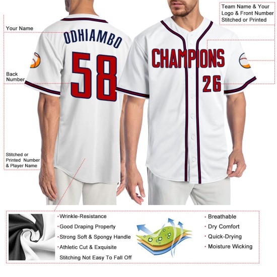 Jersey Baseball Custom Authentic Weiß Rot-Marineblau Jersey Baseball Custom Authentic Weiß Rot-Marineblau