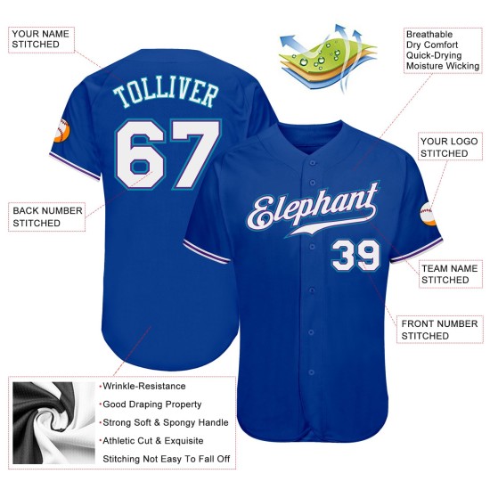 Weiß-Blaugrün Authentic Baseball Custom Jersey Royal Weiß-Blaugrün Authentic Baseball Custom Jersey Royal