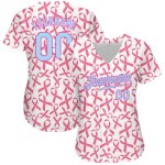 Pink Design Authentic Blau-Rosa Custom Baseball 3D Brustkrebs Muster Jersey
