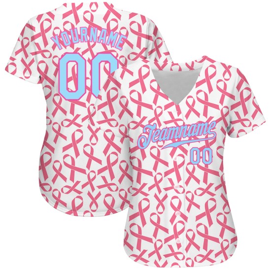 Pink Design Authentic Blau-Rosa Custom Baseball 3D Brustkrebs Muster Jersey