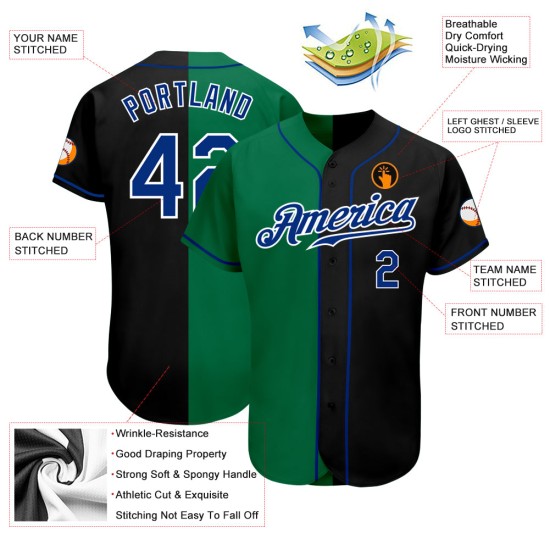 Authentisches grünes Royal-Kelly Split Jersey Black Fashion Custom Baseball Authentisches grünes Royal-Kelly Split Jersey Black Fashion Custom Baseball